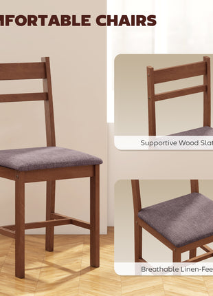 5-Piece Solid Wood Dining Table Set for 4, Farmhouse Kitchen Table with Upholstered Chairs for Dining Room, Light Brown