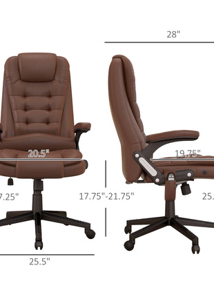 Massage Office Chair, Heated Reclining Computer Chair with 6 Vibration Points, Armrest and Remote, Brown