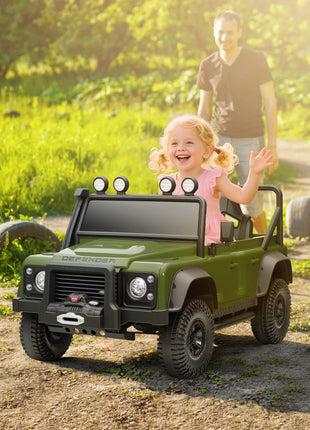 Land Rover Licensed Electric Car for Kids with Remote Control, Dual Motors, Spring Suspension, LED Lights, Dark Green