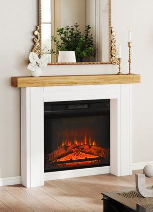 Modern Fireplace Mantel, Freestanding Fireplace Surround with Leg for Electric Fireplaces, 51.2" W x 40.6" H, Natural Wood