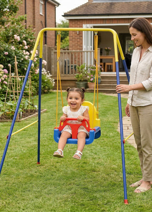3 in 1 Toddler Swing Set, Folding Child Swing Set with Seat Belt, Adjustable Seat for Outdoor Indoor, Blue