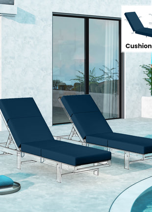 Set of 2 Chaise Lounge Cushion, 4" Thick Outdoor Lounge Chair Cushions with Ties for Patio, 21" x 72", Navy Blue