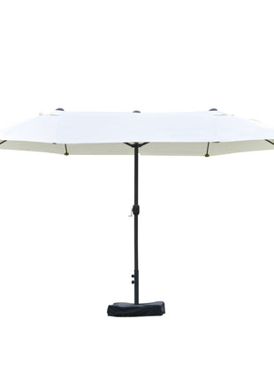 Patio Umbrella 15' Steel Rectangular Outdoor Double Sided Market with base, UV Sun Protection & Easy Crank for Deck Pool Patio, Beige