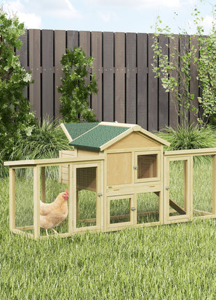 Wooden Chicken Coop ith Nesting Box, Double Runs, Removable Tray, Ramp, for Garden Backyard