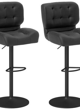 Bar Height Bar Stools Set of 2 with Adjustable Seat, Adjustable Swivel Barstools with Thick Padded Cushion and Metal Footrest for Home Bar, Black