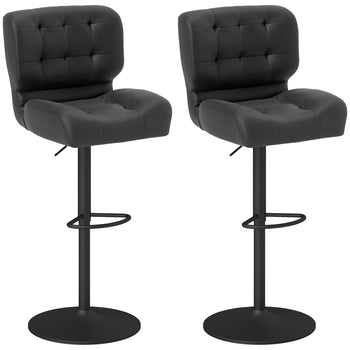 Bar Height Bar Stools Set of 2 with Adjustable Seat, Adjustable Swivel Barstools with Thick Padded Cushion and Metal Footrest for Home Bar, Black