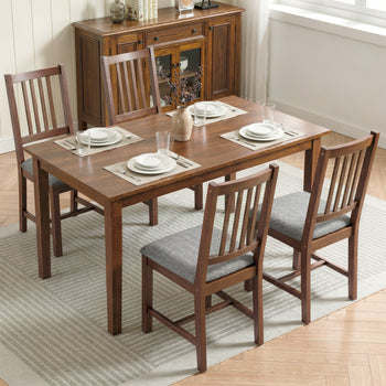 Set of 4 Dining Chairs, Upholstered Dining Room Chairs with Rubberwood Legs for Kitchen, Farmhouse Walnut