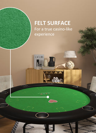 Poker Table Foldable 47" Round Casino Folding Game Table for 8 Players with Cup Holders, Green