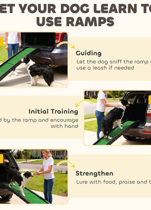 Folding Dog Ramp for Car, 61 Inches Portable Pet Ramp with Non Slip Grass Surface, Raised Side Rails
