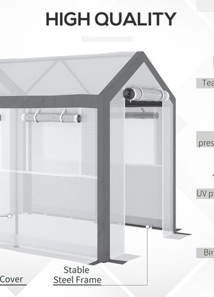 Outdoor Walk-In Tunnel Greenhouse with Roll-up Windows, Zippered Mesh Door, & Weather Cover,  8' x 6' x 7.4'