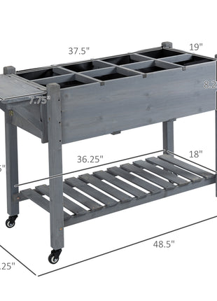 Raised Garden Bed Planter Box w/ 8 Grow Grids, Storage Shelf & Lockable Wheels