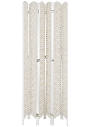 Room Divider, 6 Panel Folding Privacy Screen, 6FT Tall Portable Weave Partition Wall Divider for Bedroom, White