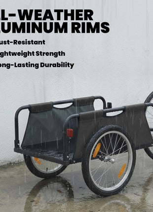 Bike Cargo Trailer, Bicycle Trailer Wagon Cart with Quick Release 16" Pneumatic Wheels, Aluminum Rims, Red Flag, Gray