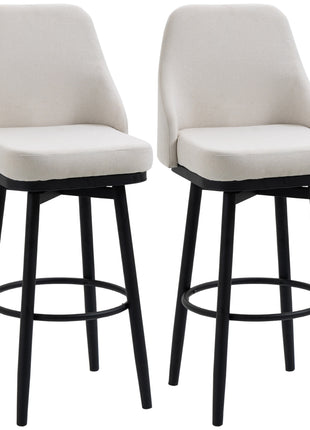 Bar Height Bar Stools Set of 2, Modern 360° Swivel Kitchen Chairs with Steel Legs and Footrest, 29.5 Inch Seat Height Upholstered Barstools for Kitchen Island, Cream White