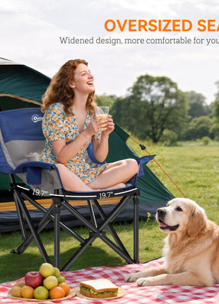 Camping Chair for Adults, Portable Folding Camping Chair with Side Pockets, Cup Holders, Carry Bag, Blue and Gray