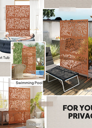 Decorative Privacy Fence Screen, Metal Outdoor Privacy Screen Climbing Plant Trellis with Stand, Bamboo Brown