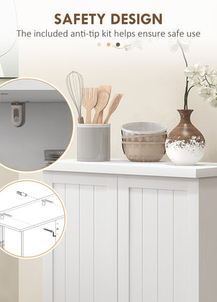 Freestanding Kitchen Pantry, Kitchen Storage Cabinet with 5-Tier Shelf, 12 Spice Racks, Adjustable Shelves, White