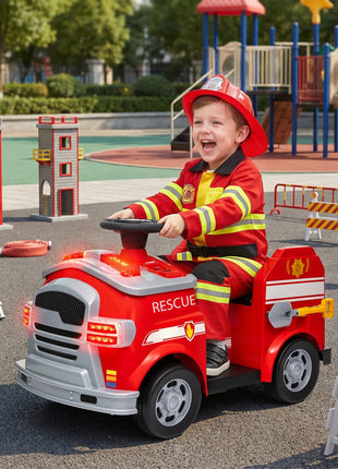 12V Ride on Fire Truck with Siren, Flashing Lights Fire Extinguisher, Soft Start, Horn Music, Red
