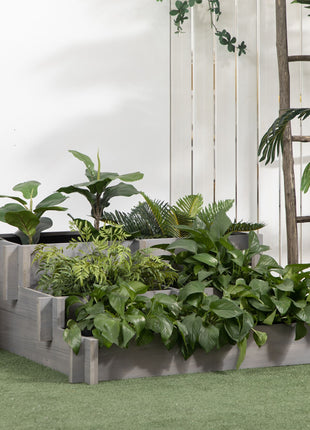 3 Tier Raised Garden Bed, Water Draining Fabric for Soil, Elevated Wood Flower Box for Vegetables, Herbs, Gray