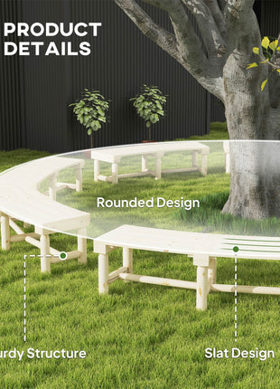 Wooden Garden Bench, Semicircular Round Outdoor Tree Bench, Wrap Around Park Bench for Yard, Patio, Deck, Lawn, Natural