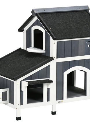 Outdoor Cat House with Weather-resistant Roof & Garden Bed, Outdoor Cat Shelter Enclosure with Multiple Entrances, Modern Cat Furniture Hideout, Cat Gifts, Gray