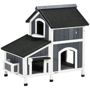 Outdoor Cat House with Weather-resistant Roof & Garden Bed, Outdoor Cat Shelter Enclosure with Multiple Entrances, Modern Cat Furniture Hideout, Cat Gifts, Gray