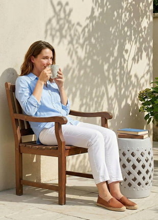13" x 18" Ceramic Garden Stool with Woven Lattice Design & Glazed Strong Materials Decorative Outdoor Stool, White