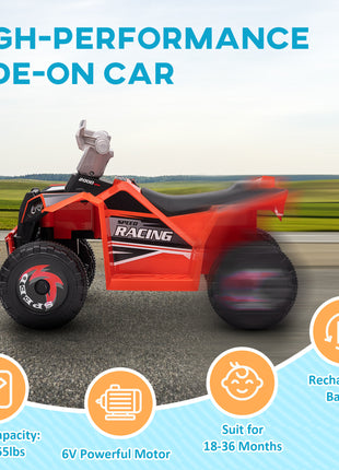 6V Electric Toy Car with Forward Backward, Wear-Resistant Wheels for Ages 18-36 Months, Red