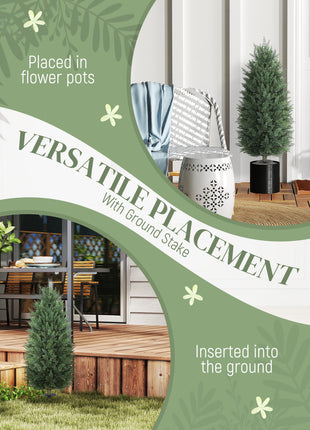 43.3 Inch Set of 2 Artificial Cypress Topiary Tree, Indoor Outdoor UV Resistant Faux Plants with Ground Stake for Garden