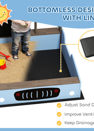 Kids Wooden Sandbox with Canopy with Bench Seats, Bottom Liner, Drawing Board, Planting Boxes for Backyard, Garden, Blue
