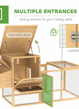 75" Wooden Chicken Coop with Nesting Box, Removable Tray, Ramp Run, for Garden Backyard, Natural Wood