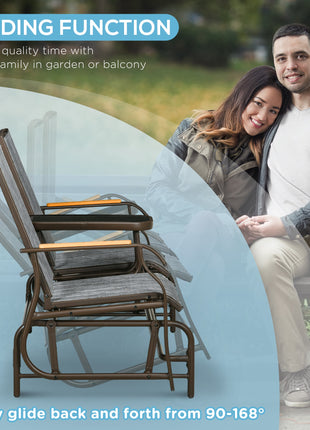 Outdoor 2-Person Glider Bench, Outside Glider Swing Chair Loveseat with Table, Steel Frame, Gray