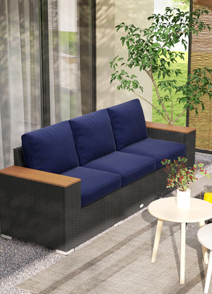 3-Seat Outdoor Patio Sofa, PE Wicker Outdoor Couch with  Extra Wide Deep Seat, Wide Armrests 4" Cushions, Navy Blue