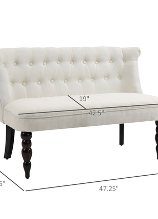 Upholstered Armless Fabric Loveseat with Button Tufted Design for Living Room with Wood Legs, Cream White