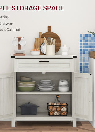Modern Farmhouse Sideboard with Storage, Buffet Cabinet with 2 Barn Doors and Drawer for Dining Room, White Oak
