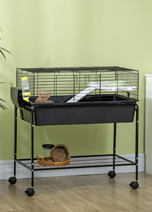 Two-Story Small Animal Cage Removable from Stand, Pet Habitat with Shelf & Wheels, 33" x 18.5" x 35", Charcoal Gray