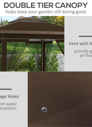 12' x 12' Pop Up Canopy Tent with Netting and Carry Bag, Instant Sun Shelter with 137 sq.ft Shade, Dark Brown
