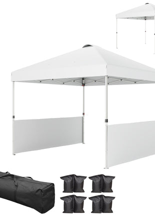 10' x 10' Pop Up Canopy Tent with 2 Half Sidewalls, UV50+ Instant Sun Shelter with Wheeled Carry Bag, White