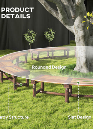 Wooden Garden Bench, Semicircular Round Outdoor Tree Bench, Wrap Around Park Bench for Yard, Patio, Deck, Lawn, Brown