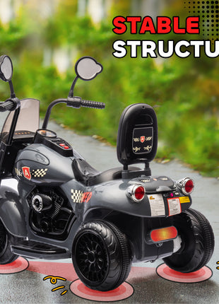 6V 3 Wheel Electric Motorcycle for Kids, Battery Powered Motorbike w/ Headlights, Music, Forward & Reverse, Gray