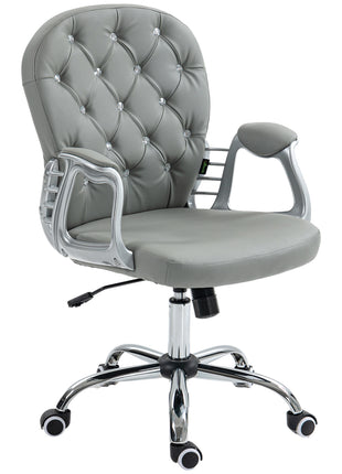 Button Tufted Desk Chair, Home Office Chair with Padded Armrests, Adjustable Height and Swivel Wheels, Gray