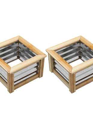 Raised Garden Beds Set of 2, Metal and Wood Combined Planter Box, for Growing Flowers, Herbs and Vegetables