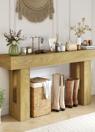 63 Inch Console Table, Sofa Table Behind the Couch with Thickened Tabletop for Living Room, Hallway, Entrance, Oak