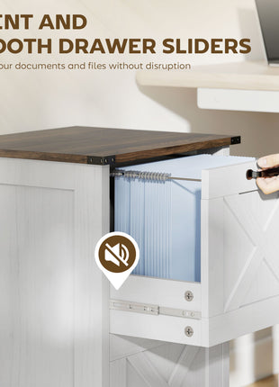 Vertical File Cabinet with 2 Drawers, Rustic Farmhouse Office Storage Cabinet for A4, Letter Size, Distressed White