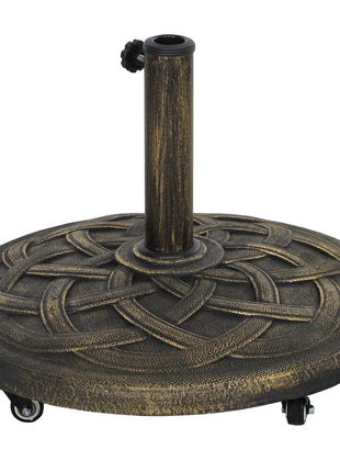 Round Patio Umbrella Base with Wheels, 44 lbs Resin Umbrella Stand Base, Heavy Duty Patio Umbrella Holder for 1.3"/1.5"/1.9" Umbrella Poles for Outdoor, Lawn, Poolside, Bronze