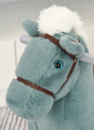 Kids Rocking Horse with Bear Toy, Plush Animal Rocker with Fun Realistic Sounds for Toddler 18-36 Months, Blue