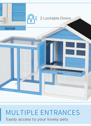 49" Wooden Rabbit Hutch Bunny Cage with Waterproof Asphalt Roof, Fun Outdoor Run, Removable Tray and Ramp, for Rabbits, Chickens, Ducks, Light Blue