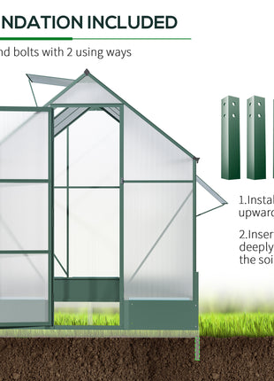 8' x 6' Greenhouse for Outdoors, Polycarbonate Greenhouse with Roof Vent and Rain Gutter, Aluminum Walk-in for Outside for Patio Backyard Garden, Green