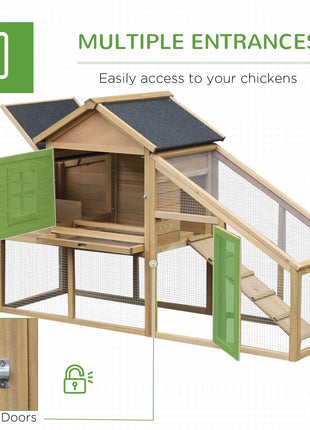 69" Wooden Chicken Coop, Poultry Cage Hen House with Connecting Ramp, Tray, Ventilated Window and Nesting Box