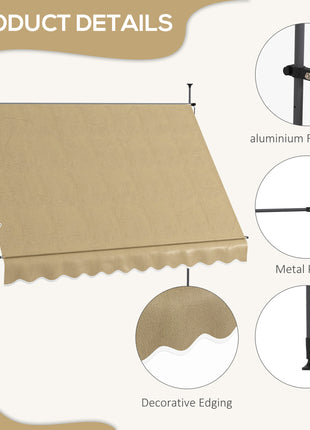 10' x 4' Manual Retractable Awning, Non-Screw Patio Awning, UV Resistant, for Window or Door, Beige